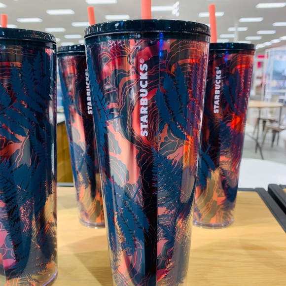 Starbucks Ocean Woodland Fern Tumbler Cold Cup 24oz New Fall 2022 Rose Gold Foil - Picture 15 of 16